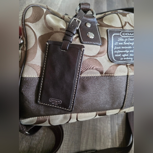 Vintage 2000s COACH Duffle Bag Luggage Qeekender Jacquard Canvas Brown Preppy - Picture 3 of 16